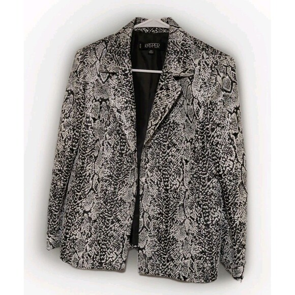 Kasper Woman Separates Open Front Jacket~Lined~Black,Blue,White~Textured~Sz6~NEW - Picture 1 of 11